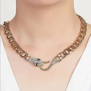 Gold Snake Serpent Cuban Chain Link Zircon Choker Necklace